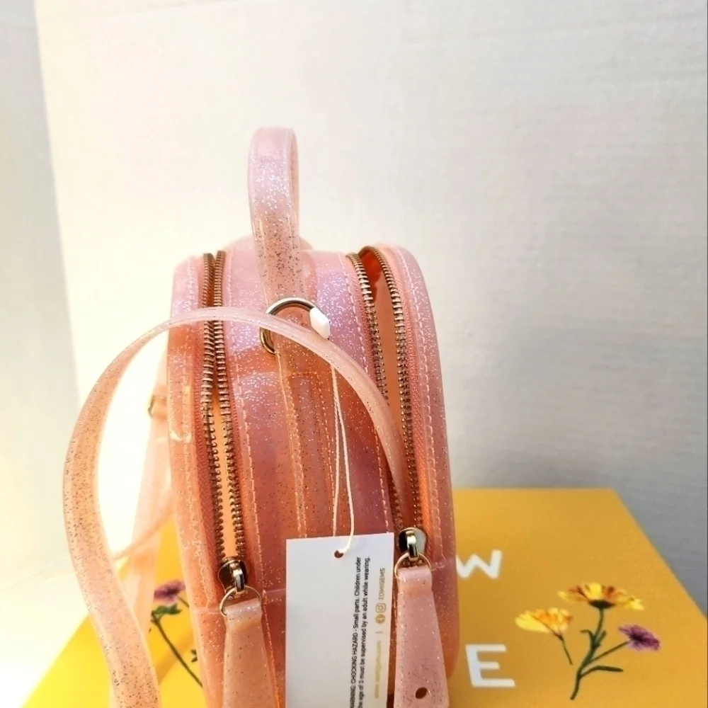 NWT Sparkled Peach Mini Crossbody Bag w/ Double Zip closure